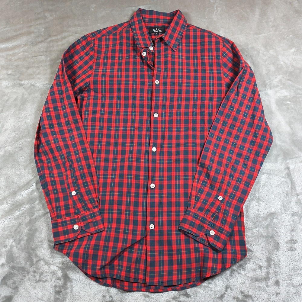 APC Shirt Mens Small Plaid Check Button Up Cotton Long Sleeve Rue Madame Paris